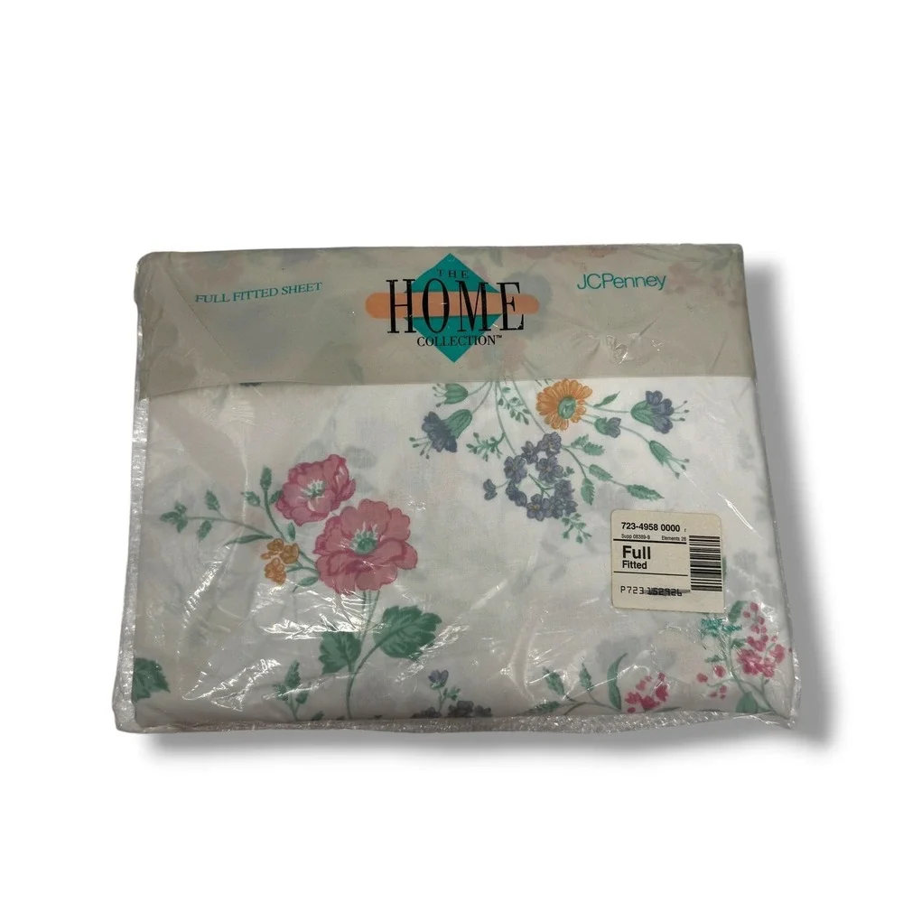 Vintage JCPenney Home Full Fitted Sheet Floral Percale USA NOS Sealed Cottage